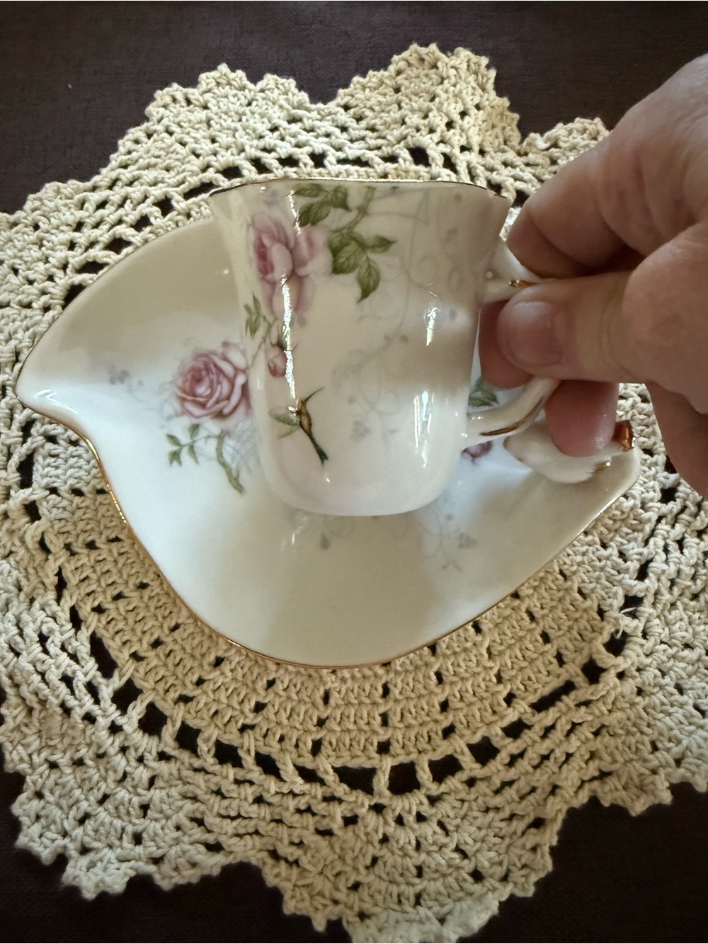 Porcelain Tea Cup and Saucer with Pink Rose Pattern